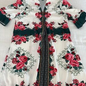 SHEIN White Blouse with Red Floral Embroidery